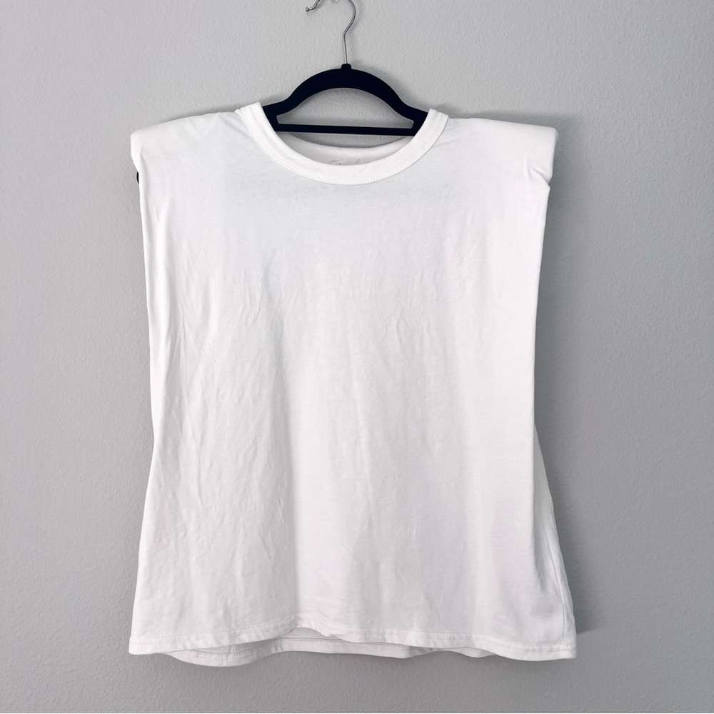 Shoulder Pad Sleeveless White T-Shirt